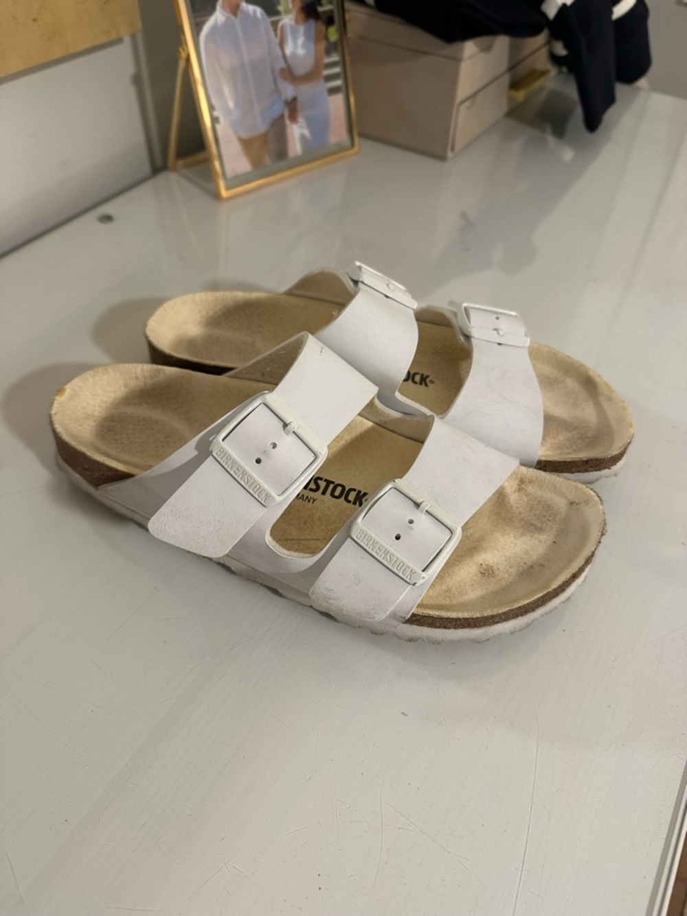 Birkenstock White Two-Strap Arizona Sandals